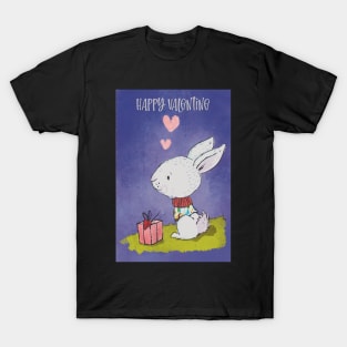 Happy Valentine with a cute rabbit thinking about his love T-Shirt